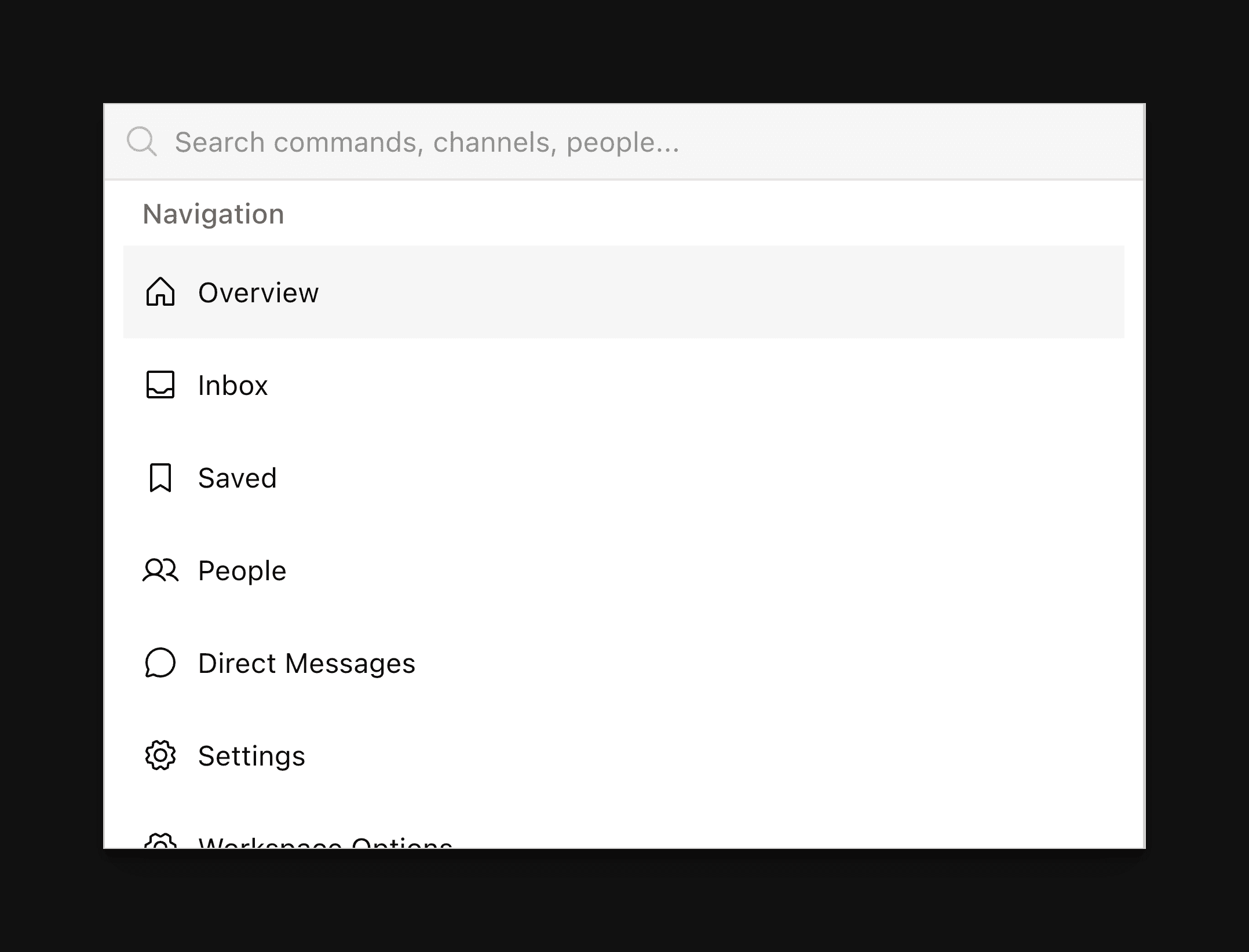 Search modal — query at top, results showing messages, files, and channels with highlighted matches